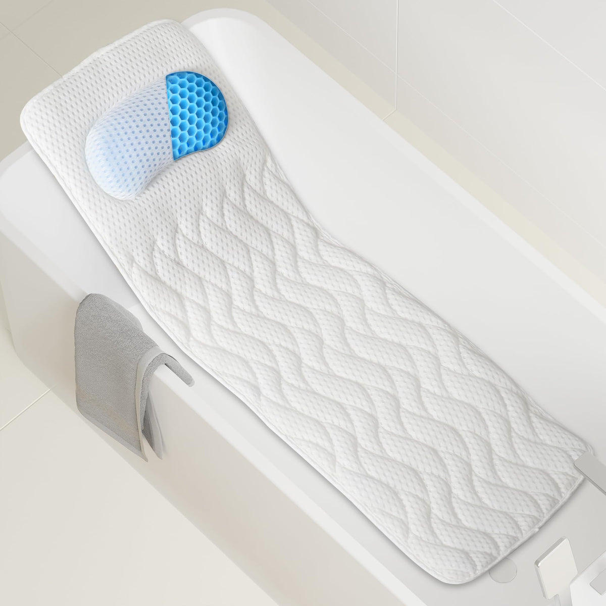 Roslim Full Body Bathtub Pillow - Ergonomic Tpe Headrest With Strong Suction Cups, White