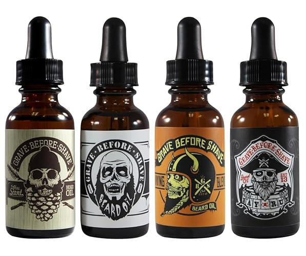 Grave Before Shave™ Beard Oil 4 Pack – Nourishing Beard Care, 1 Fl Oz Each, Clear To Tan