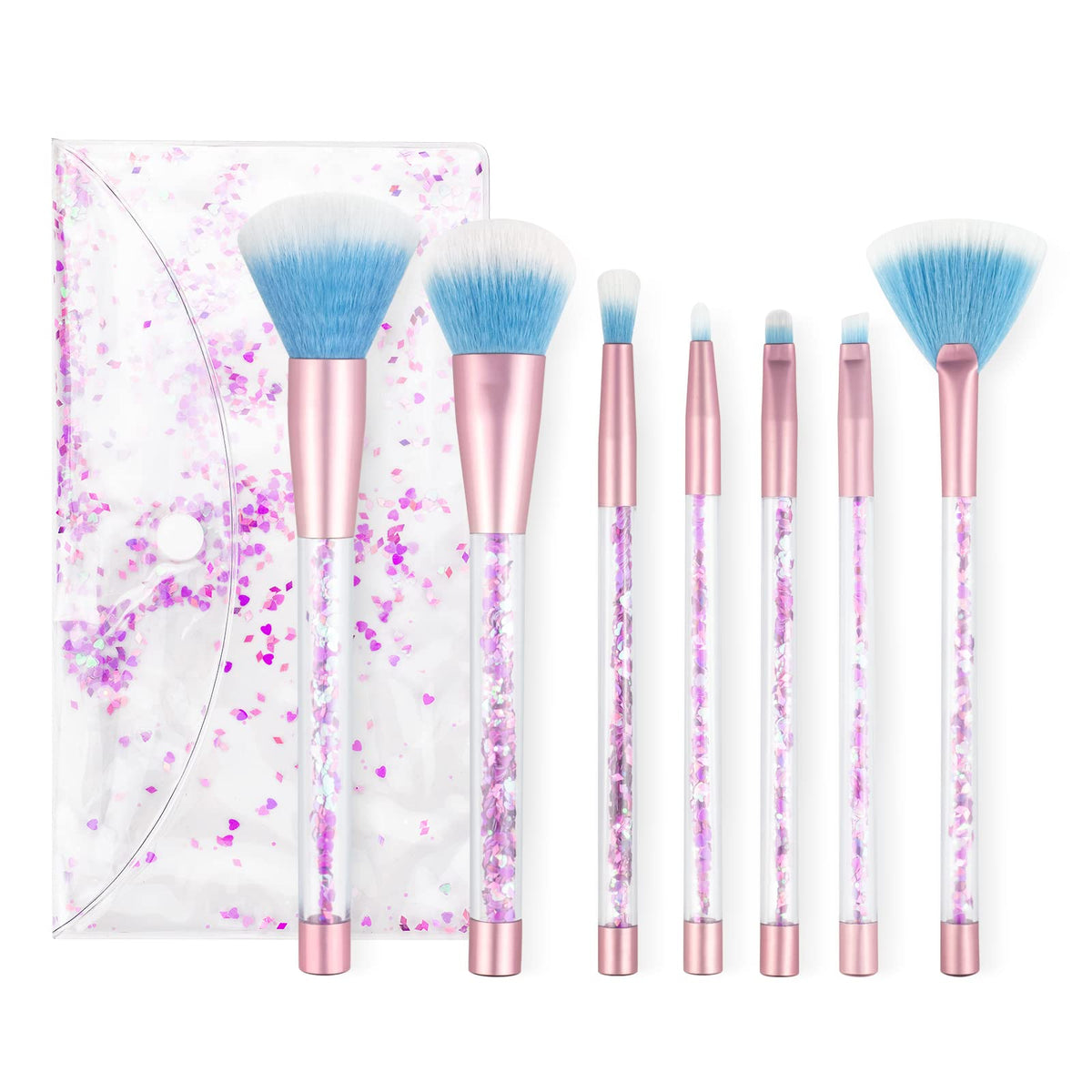 G-Texnik 7PCS Glitter Makeup Brush Set - Pink & Purple Cosmetic Brushes with Case for Foundation & Eyeshadow