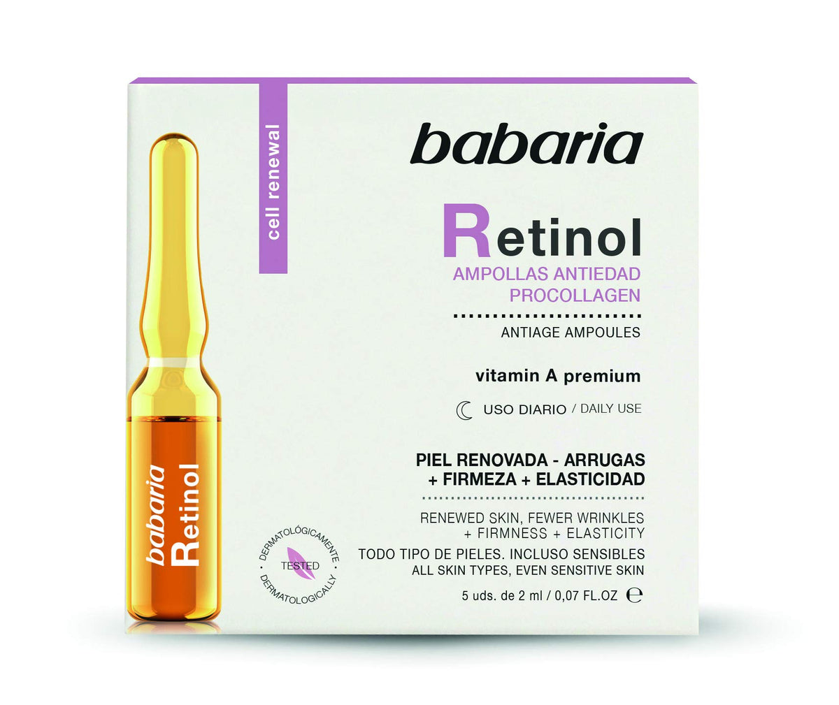 Babaria Retinol Anti-Aging Ampoules, Firm & Elastic Skin, 5X2Ml - All Skin Types, Vitamin A