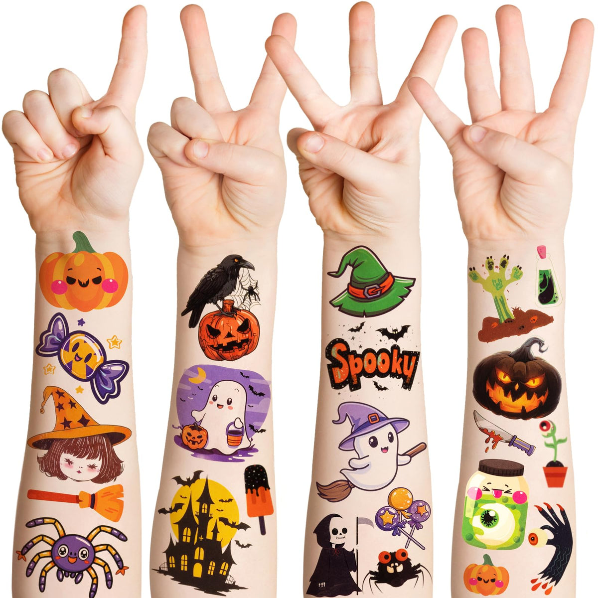 Drawdart Halloween Temporary Tattoos For Kids - 10 Large Waterproof Designs, 107 Styles