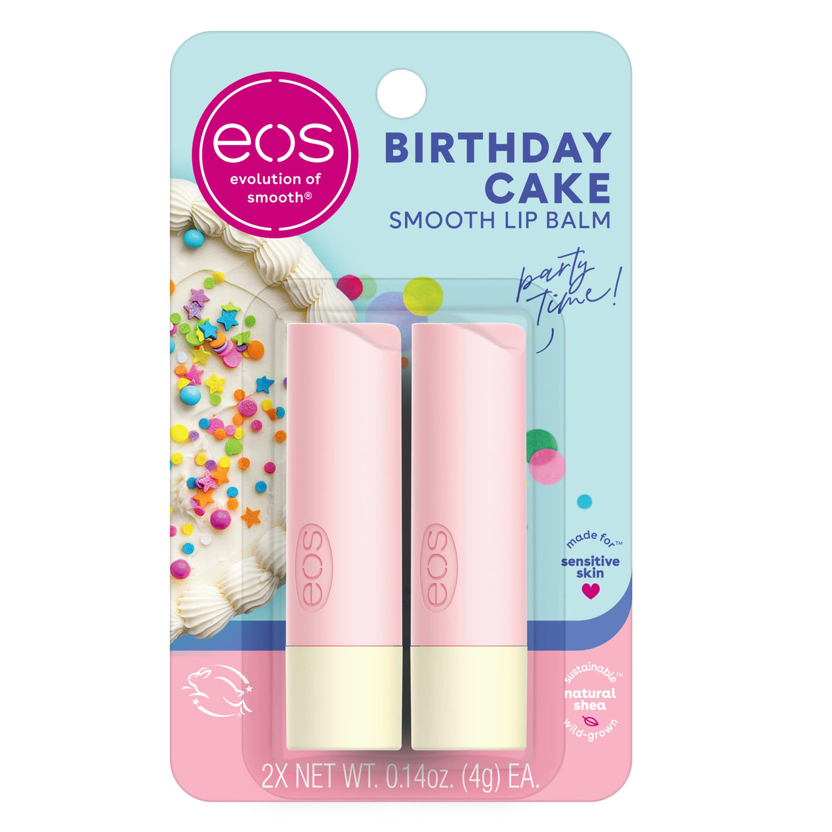 Eos Shea Lip Balm - Birthday Cake, Sensitive Skin, 0.14Oz (Pack Of 2), All-Day Moisture