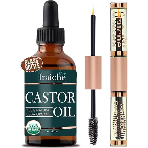 Live Fraiche Organic Castor Oil 2oz + FREE Mascara Tube - 100% Pure Eyebrow & Eyelash Serum