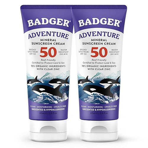 Badger Spf 50 Mineral Sunscreen 2-Pack, 98% Organic, Reef-Safe, Hypoallergenic, Water Resistant