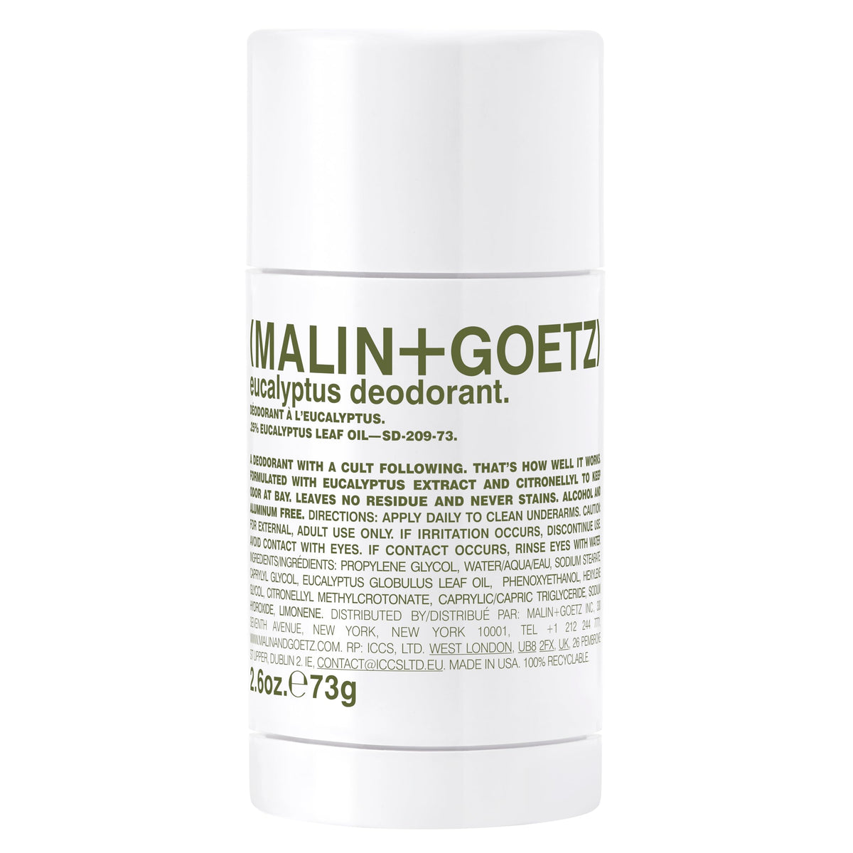 Malin + Goetz Eucalyptus Deodorant, Natural Odor Defense, Aluminum-Free, 2.6 Fl Oz