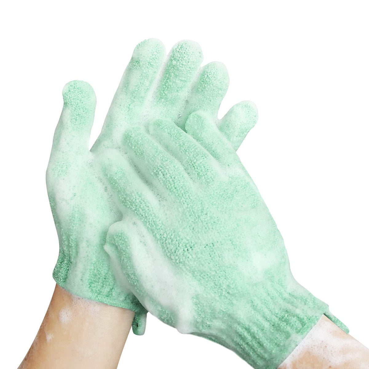 Mig4U Shower Exfoliating Scrub Gloves - Light Green, Medium To Heavy Duty, 1 Pair For Deep Cleansing