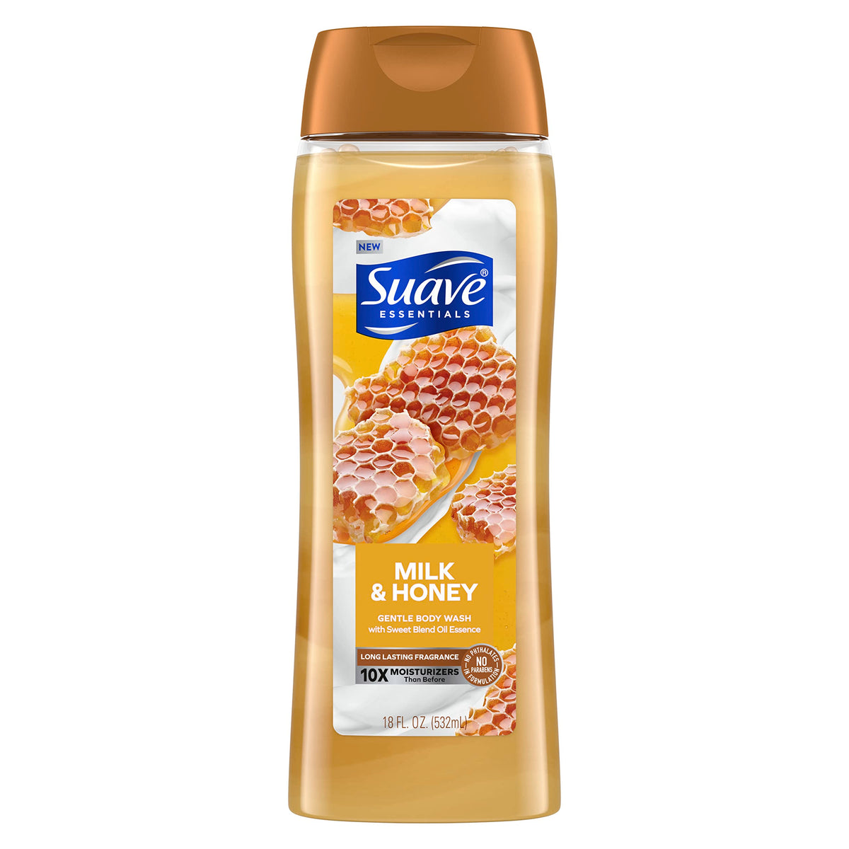 Suave Essentials Gentle Body Wash, Milk & Honey, Vitamin E, 18 Oz, Sweet Oil Blend