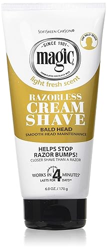 Magic Razorless Cream Shave For Bald Heads, 6 Ounce Tube, 6 Pack - Smooth & Easy Shaving