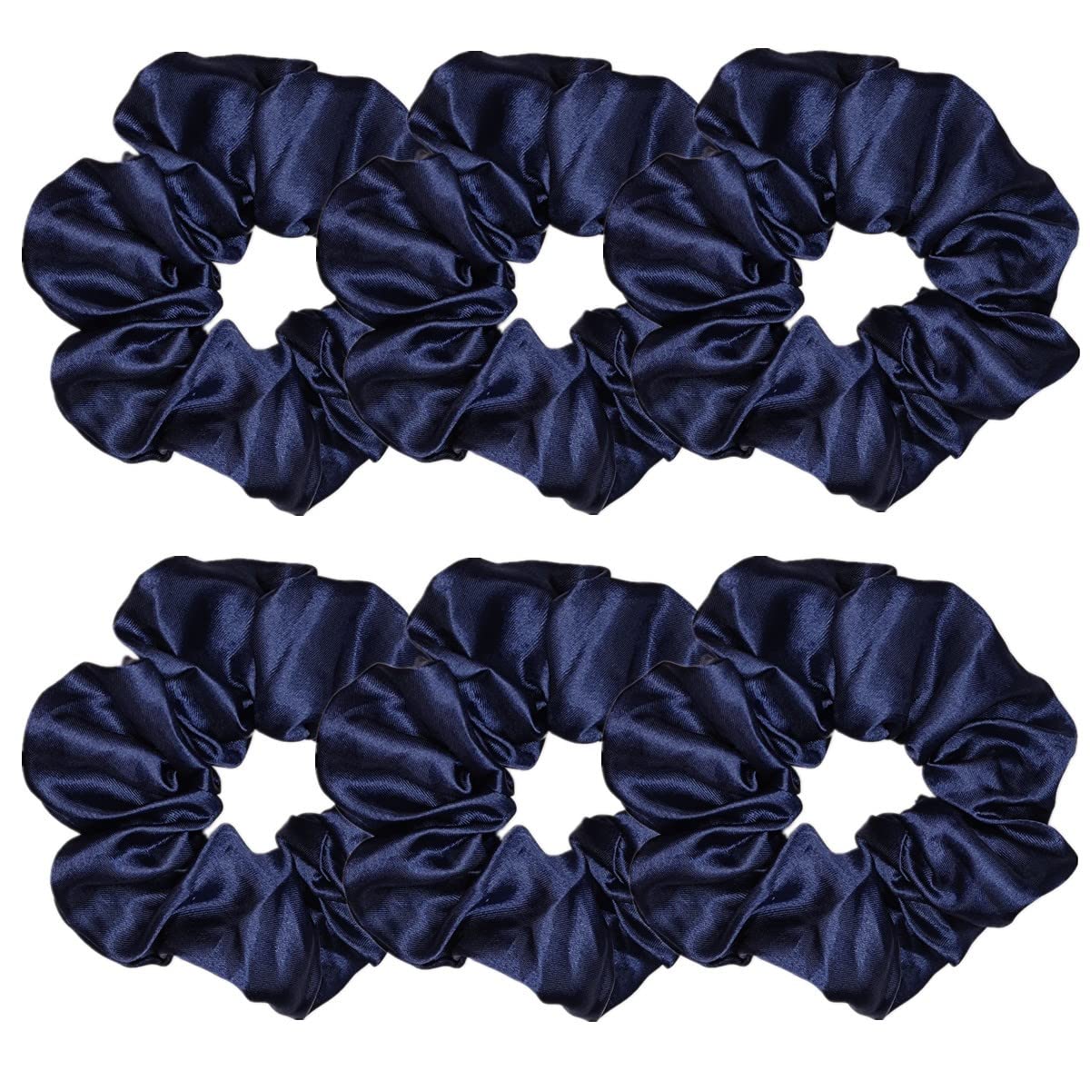 Sufermoe 6 Pcs Satin Silk Hair Scrunchies, Navy Blue Soft Elastic Ponytail Holders for Women