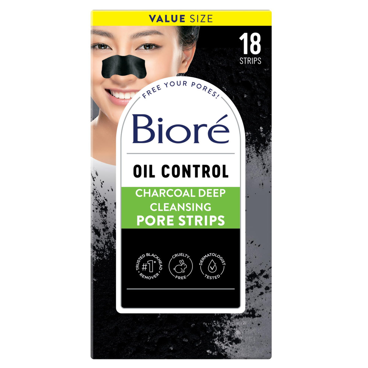 Biore Charcoal Pore Strips For Blackhead Removal, C-Bond Technology, 18 Count