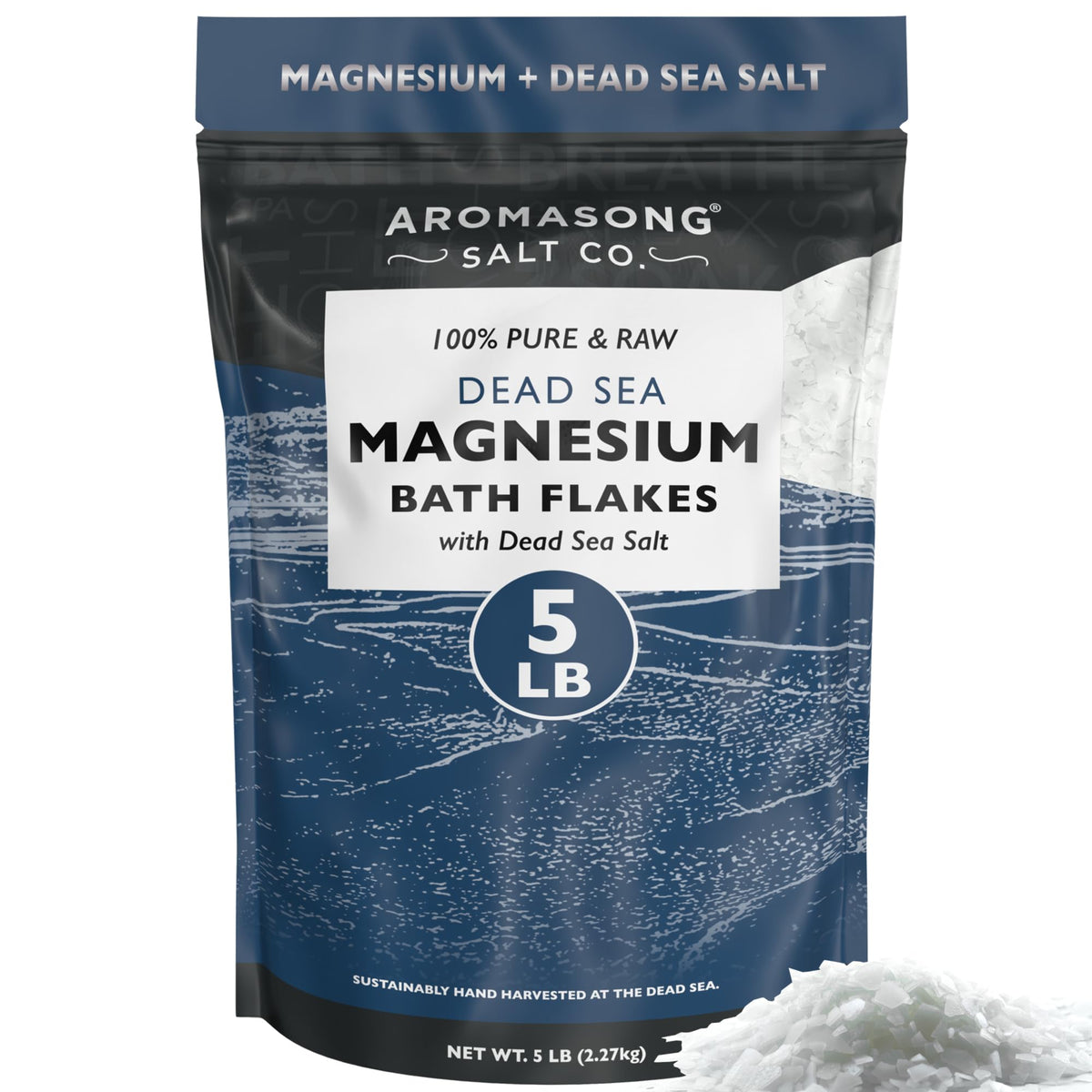 Aromasong Raw Magnesium Flakes & Dead Sea Salts 5 Lb - Organic Bath Salts For Muscle Relaxation