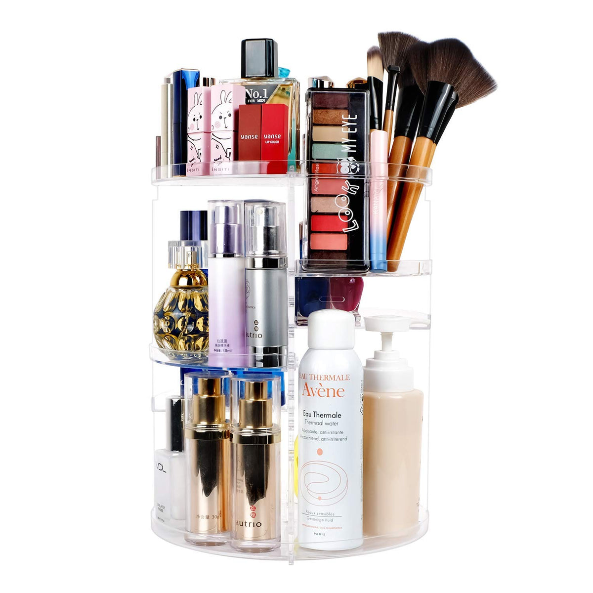 sanipoe 360° Rotating Makeup Organizer, 8 Adjustable Layers, Clear Acrylic Storage Carousel