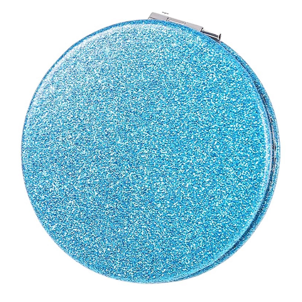 Mpowtech Blue Compact Mirror For Women, 2X Magnification, Glitter Leather Pocket Makeup Mirror