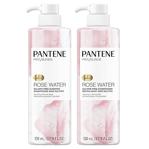 Pantene Sulfate Free Shampoo & Conditioner Set, Rose Water, 17.9 Fl Oz Each, Color Safe, 2 Pack