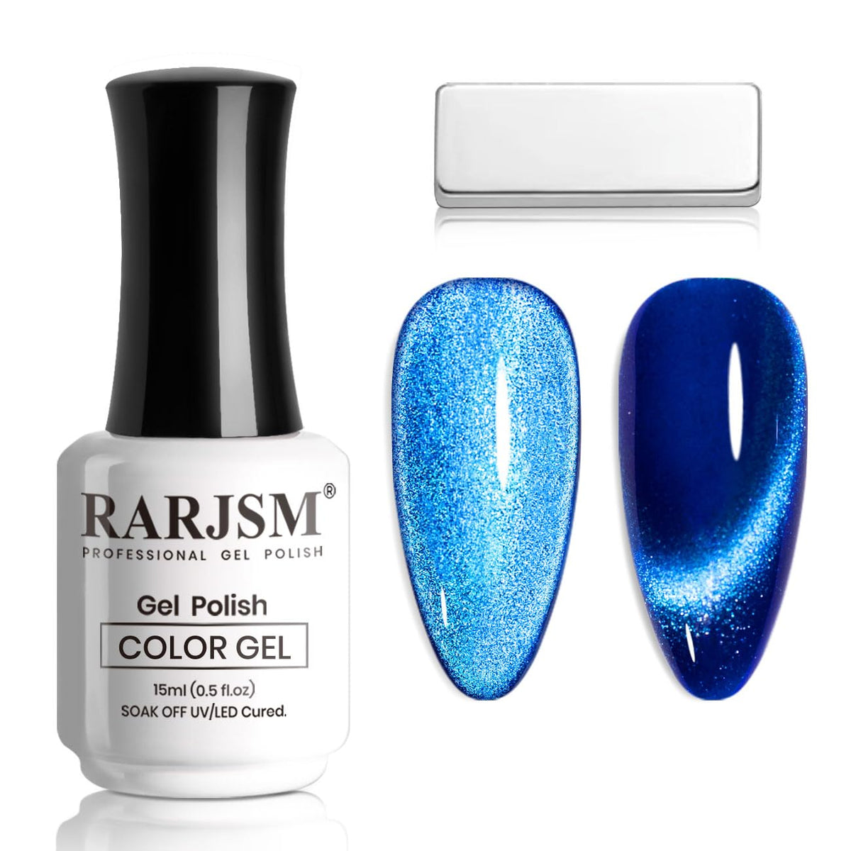 Rarjsm 9D Blue Magnetic Cat Eye Gel Nail Polish 15Ml - Glitter Velvet Ice Uv Led Soak Off