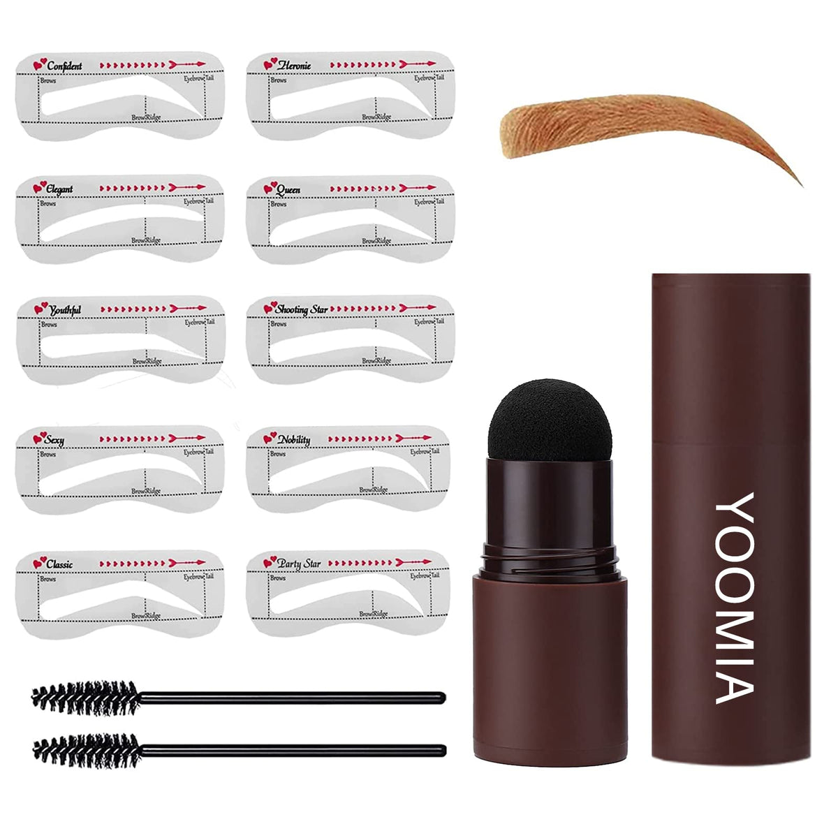 Yoomia Eyebrow Stamp Kit With 10 Reusable Stencils - Waterproof & Long Lasting, Light Brown