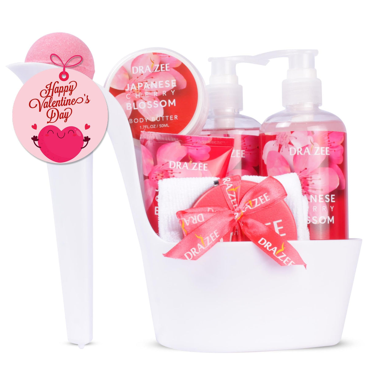 Draizee Valentine'S Day Spa Gift Set For Women - 8 Pcs Cherry Blossom Bath & Body Essentials