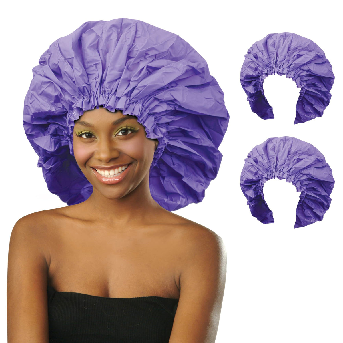 Donna Premium Waterproof Shower Cap - Super Jumbo 2Pc Bonnet For Women, Purple