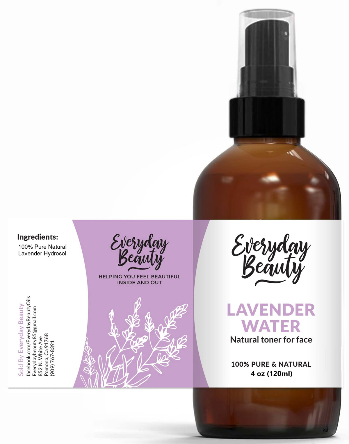 Everyday Beauty Lavender Hydrosol Facial Toner - All Natural 4Oz Hydrating Spray Mist