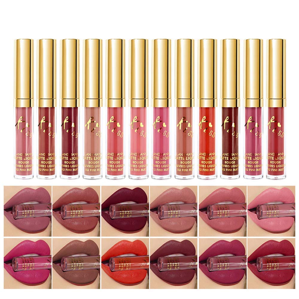 Langmanni Matte Liquid Lipstick Set, 12 Colors, Waterproof & Long Lasting, Kiss-Proof, 12Pcs