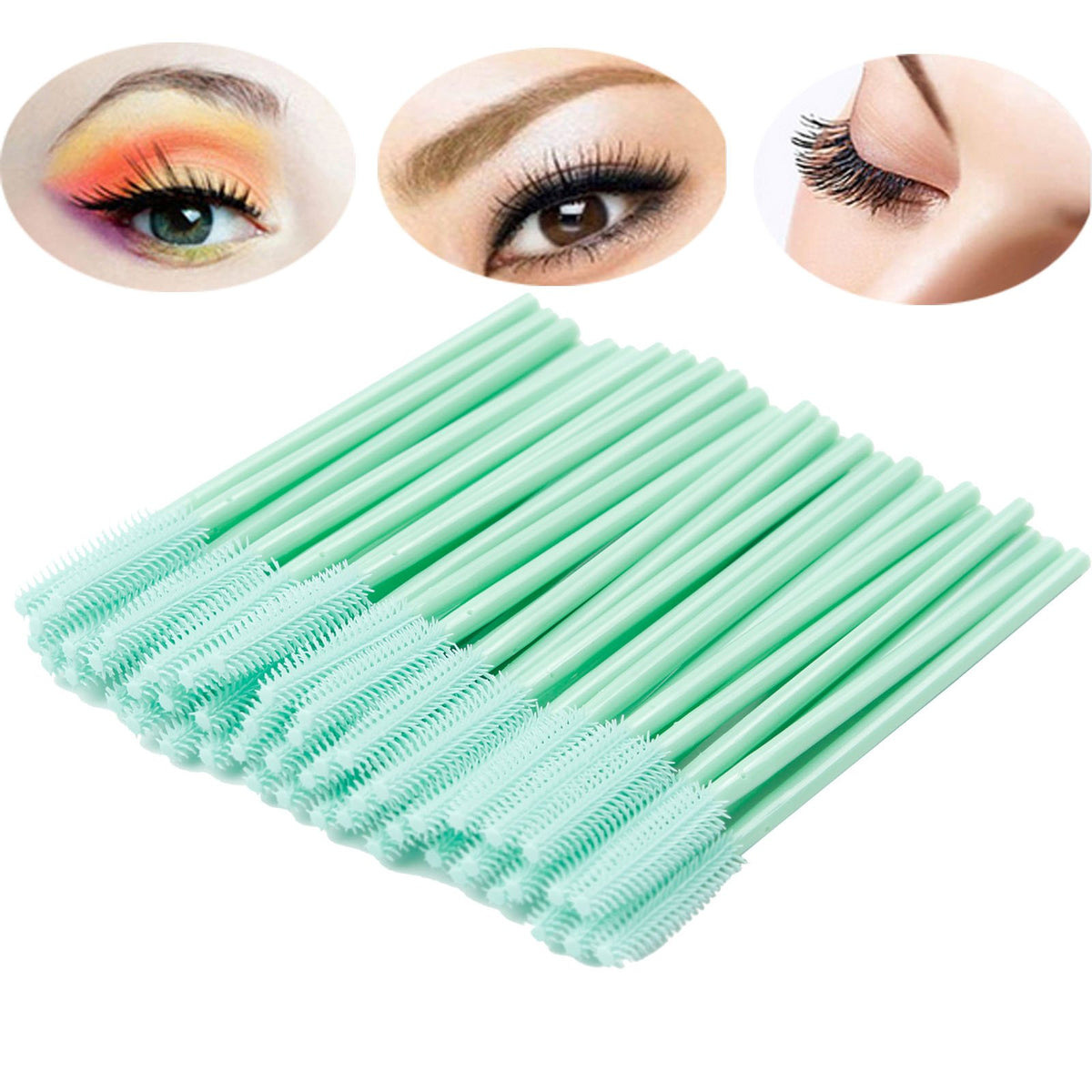 BIHRTC 100 Pack Disposable Silicone Eyelash Mascara Brushes - Tower Shape, Light Green