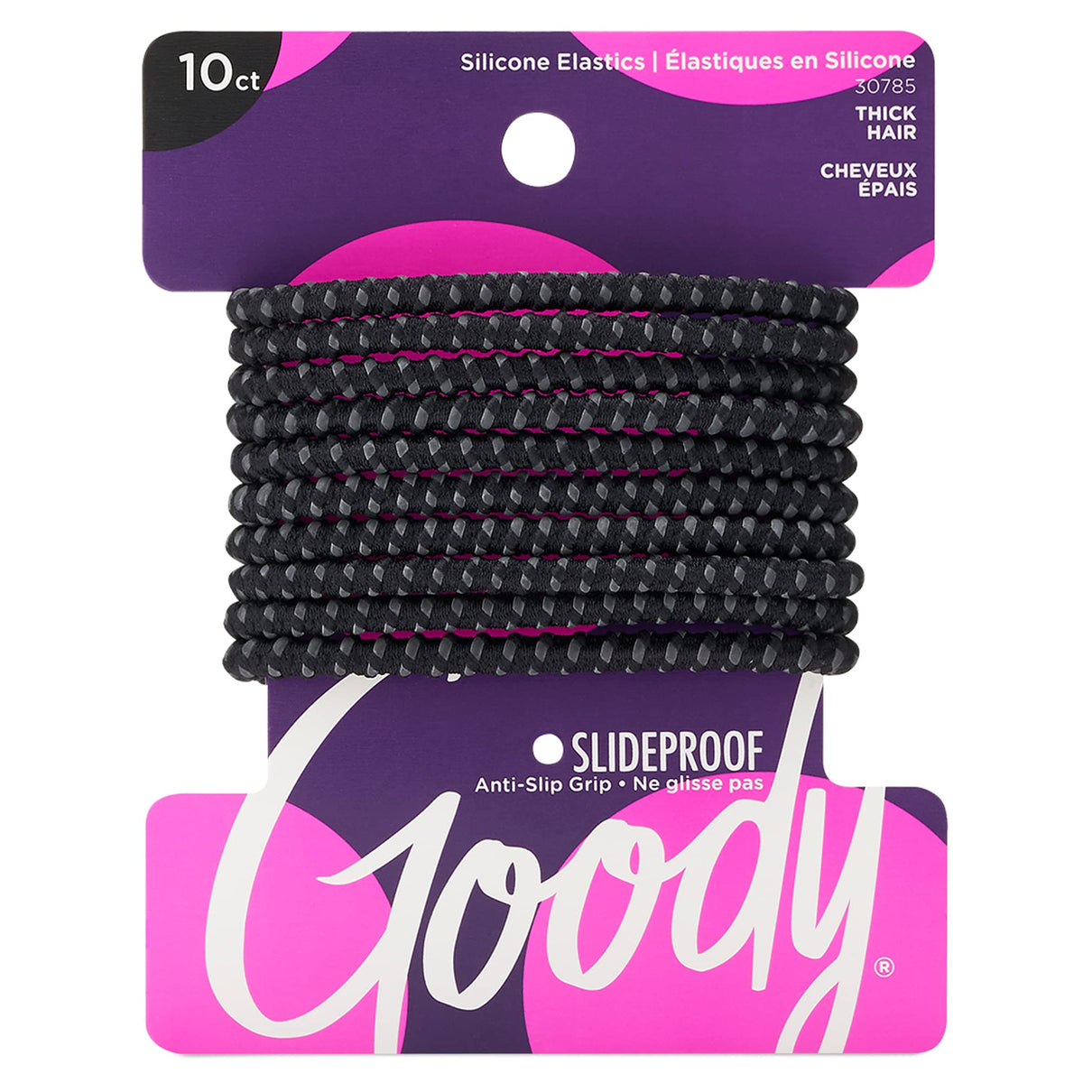 Goody Nonslip Elastic Hair Ties - Ouchless Black Rubber For Medium Hair, 10 Count