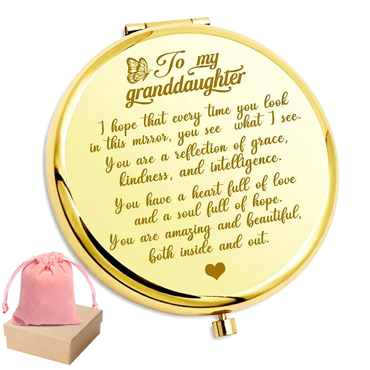 Hnlugf Gold Pocket Mirror For Granddaughter - Engraved Compact Gift, Beautiful & Amazing