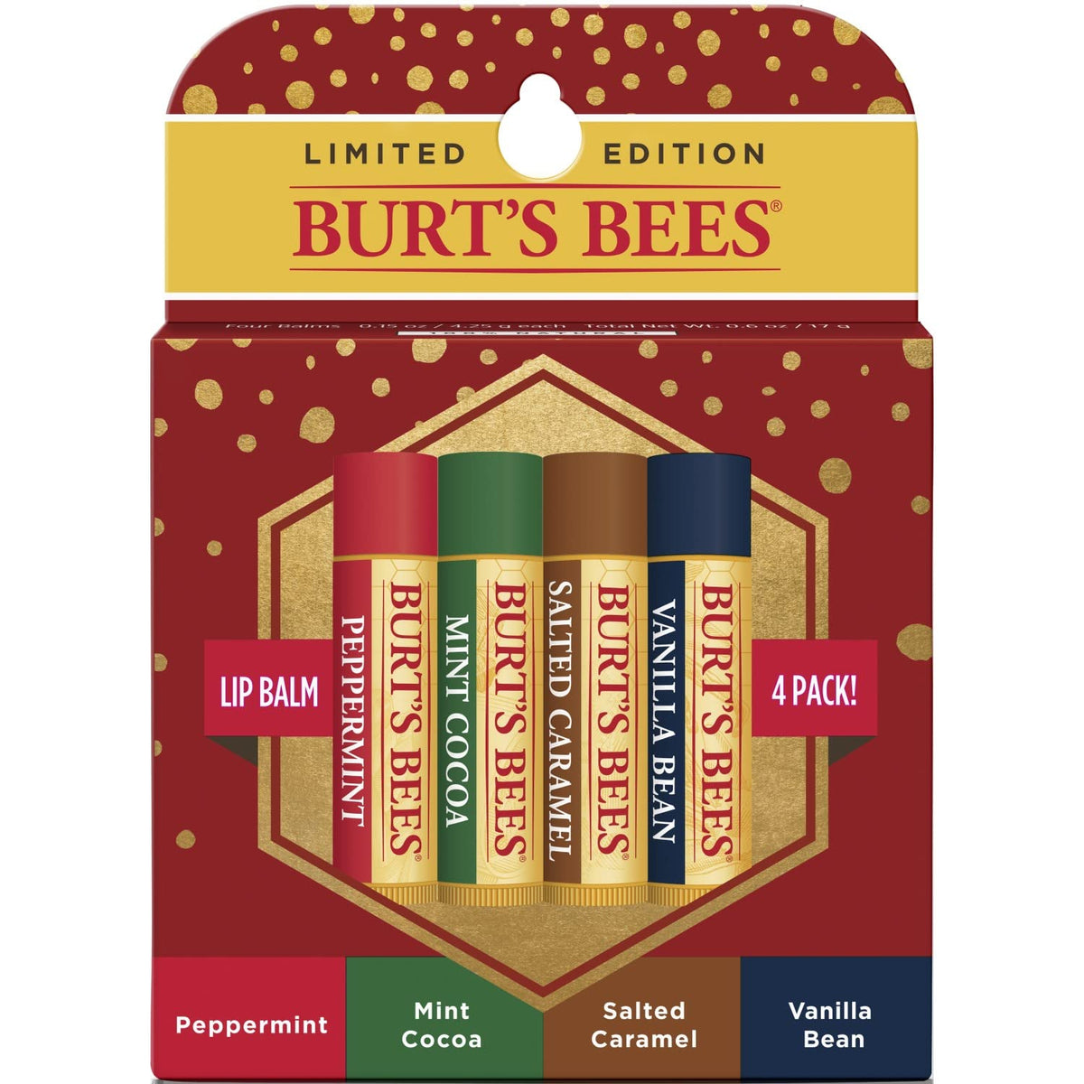 Burt'S Bees Limited Edition Lip Balm Set - Peppermint, Mint Cocoa, Salted Caramel, Vanilla Bean, 4 Count