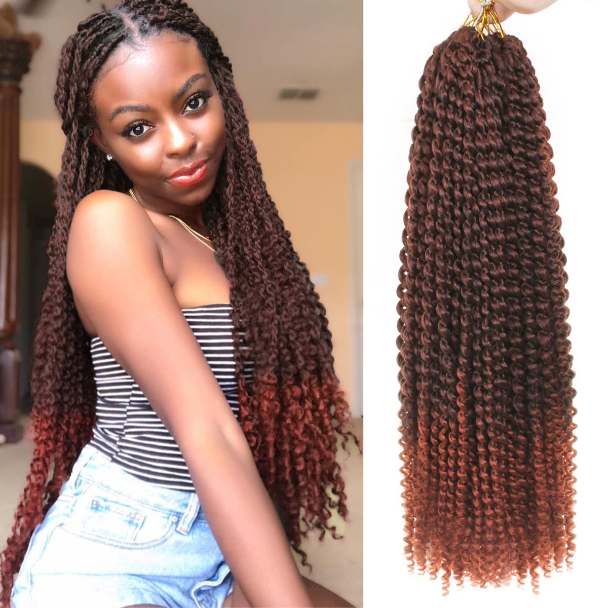 Zrq 24&quot; Passion Twist Hair 7 Packs Omber Copper Red Water Wave For Butterfly Locs #T350