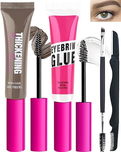 Lysdefeu Waterproof Tinted Brow Gel Kit - Brown Eyebrow Mascara & Clear Brow Glue, 0.12 Oz