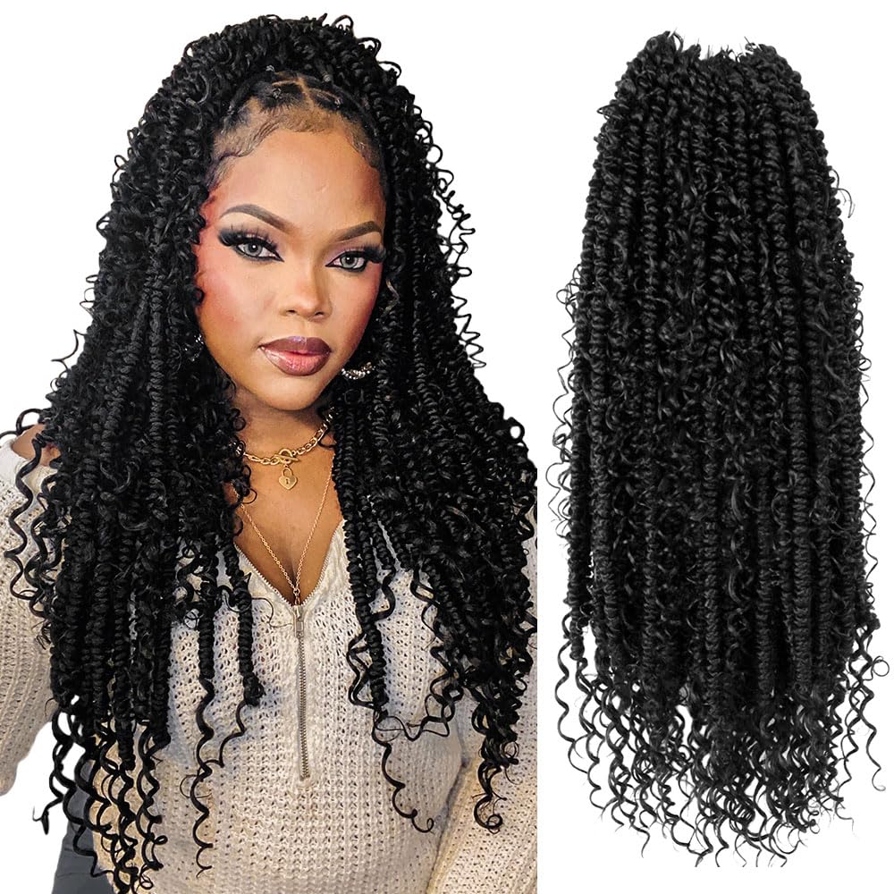 Serendipa 18&quot; Passion Twist Crochet Hair - 8 Packs Boho Pre-Twisted Braids, 1B Natural Black