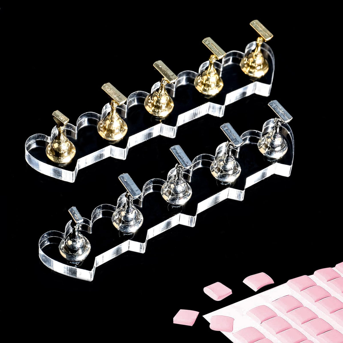 Angnya Heart-Shaped Nail Stands - 2 Set Acrylic Magnetic Display For Press-On Nail Art