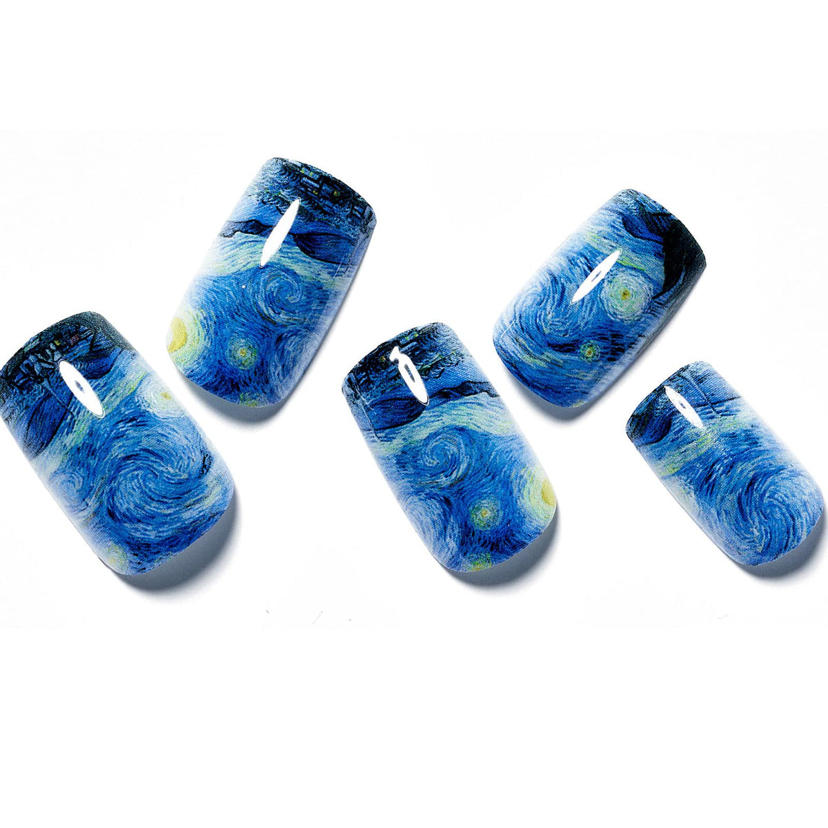 GLAMERMAID Blue Press on Nails - A2-Starry Night Ink Acrylic Nail Art Design