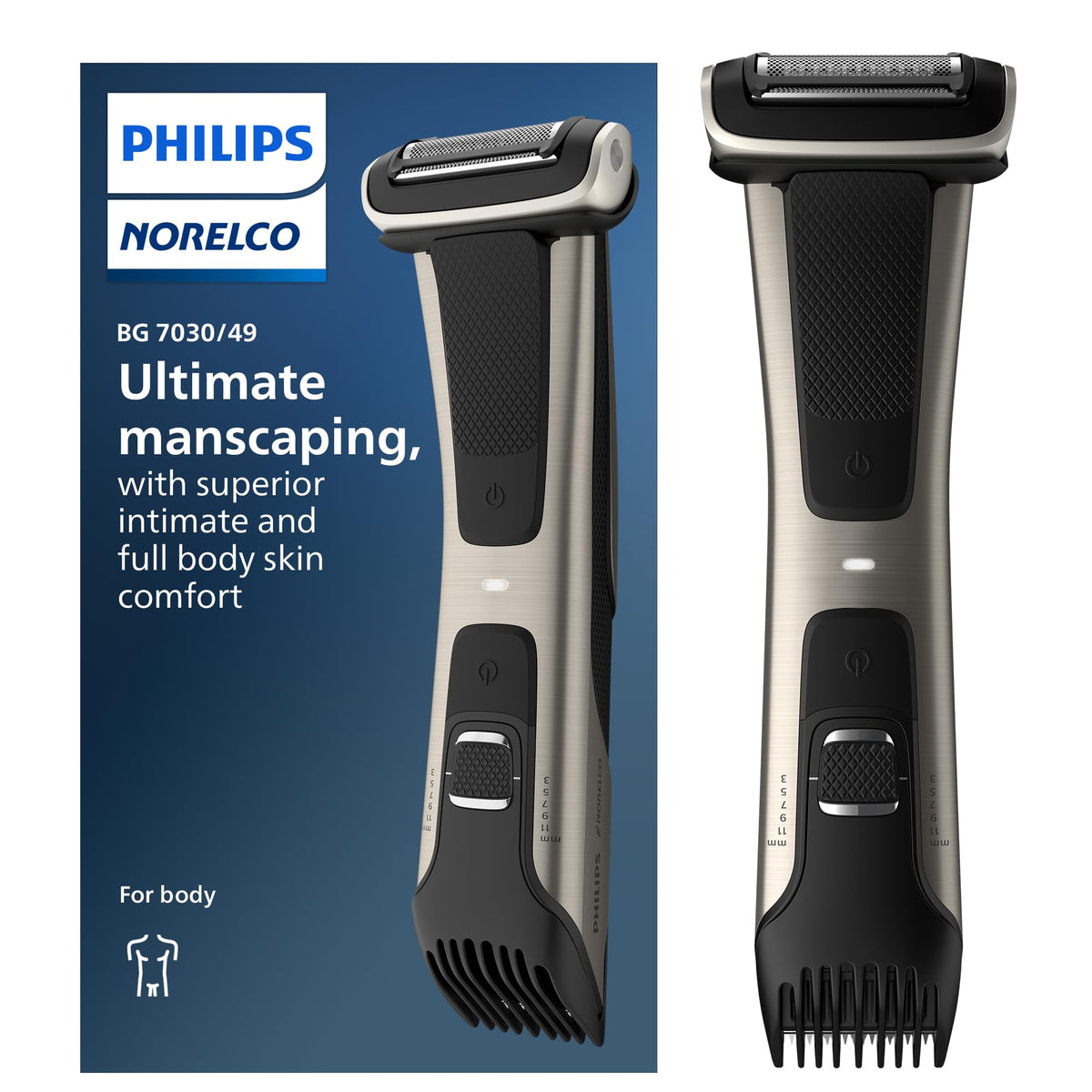 Philips Norelco Bodygroom 7000, Showerproof Trimmer For Men, Adjustable Comb, 80 Min Runtime