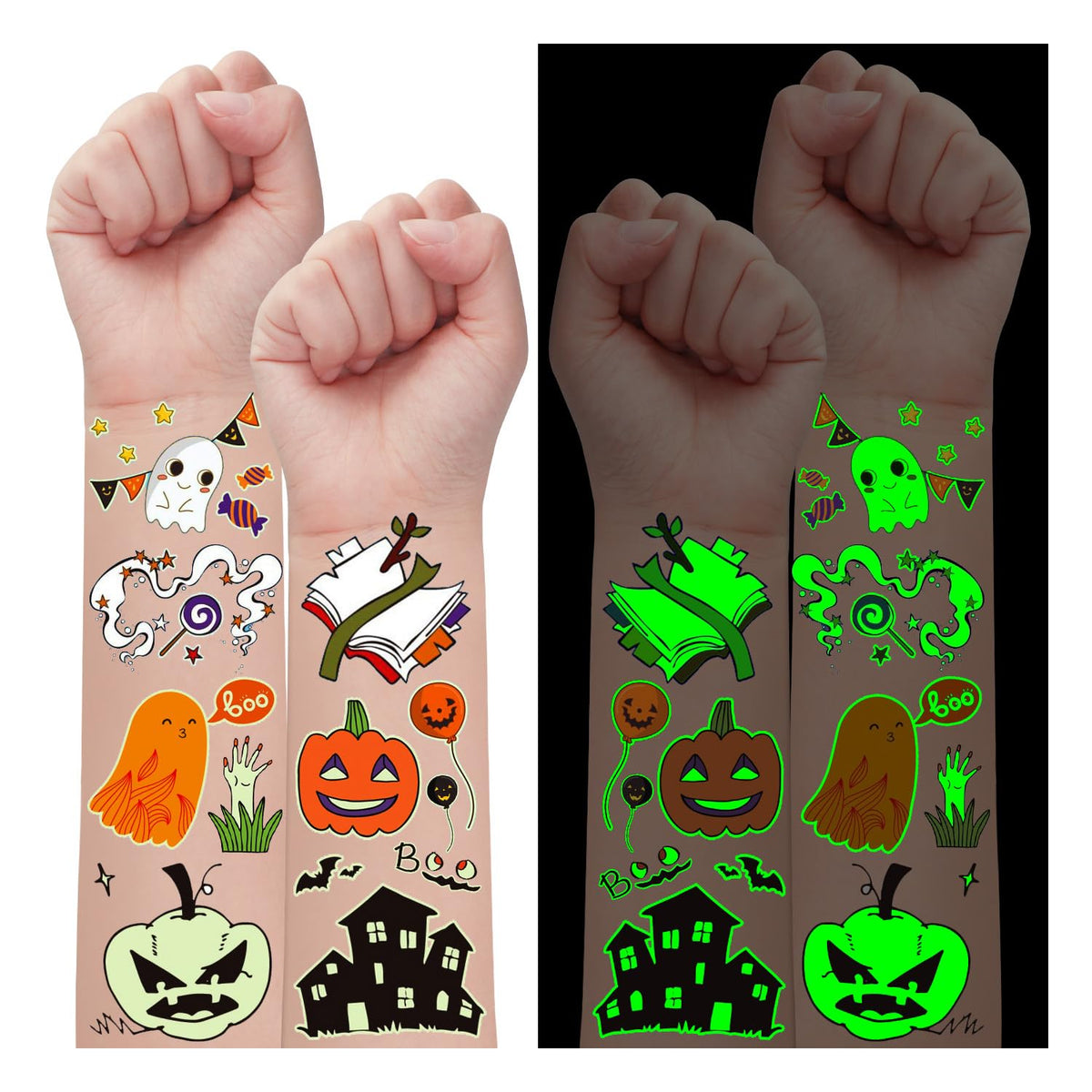 Partywind Glow Halloween Party Supplies - 12 Tattoo Stickers For Kids Treats & Decorations