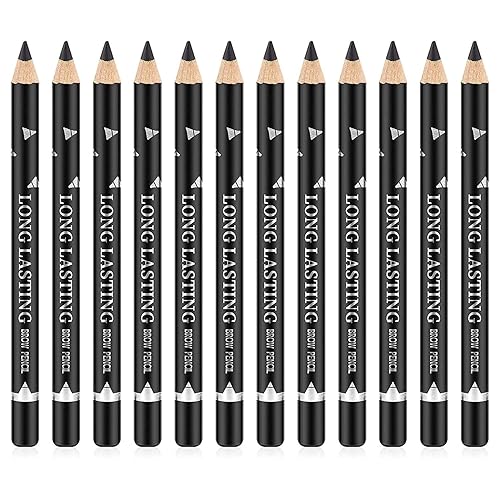 Go Ho 12 Pcs Black Eyebrow Pencils, Sweatproof & Long-Lasting, Perfect For Defined Brows