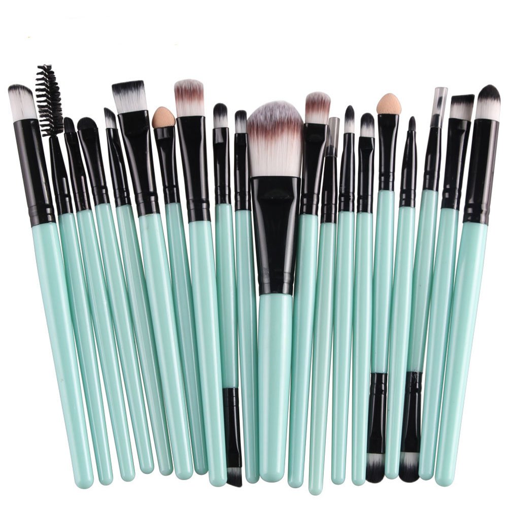 Kolight 20 Pcs Pro Makeup Brush Set - Powder Foundation, Eyeshadow, Eyeliner, Lip - Black+Green