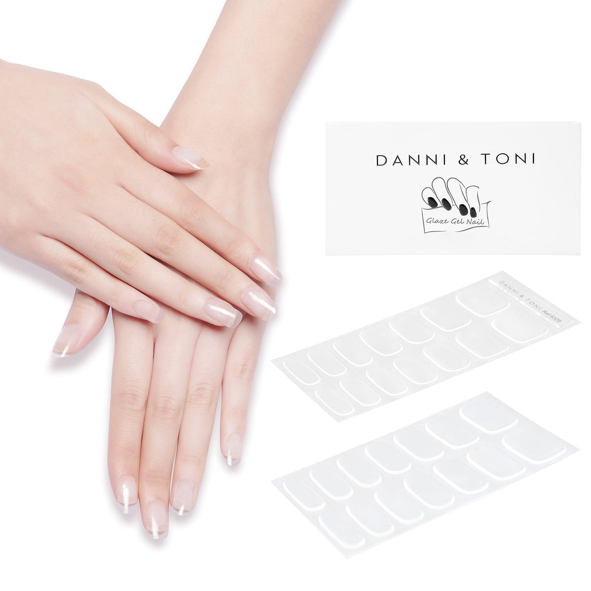 Danni & Toni Crystal Clear Semi Cured Gel Nail Strips - Ultra-Glossy, Long-Lasting, 34