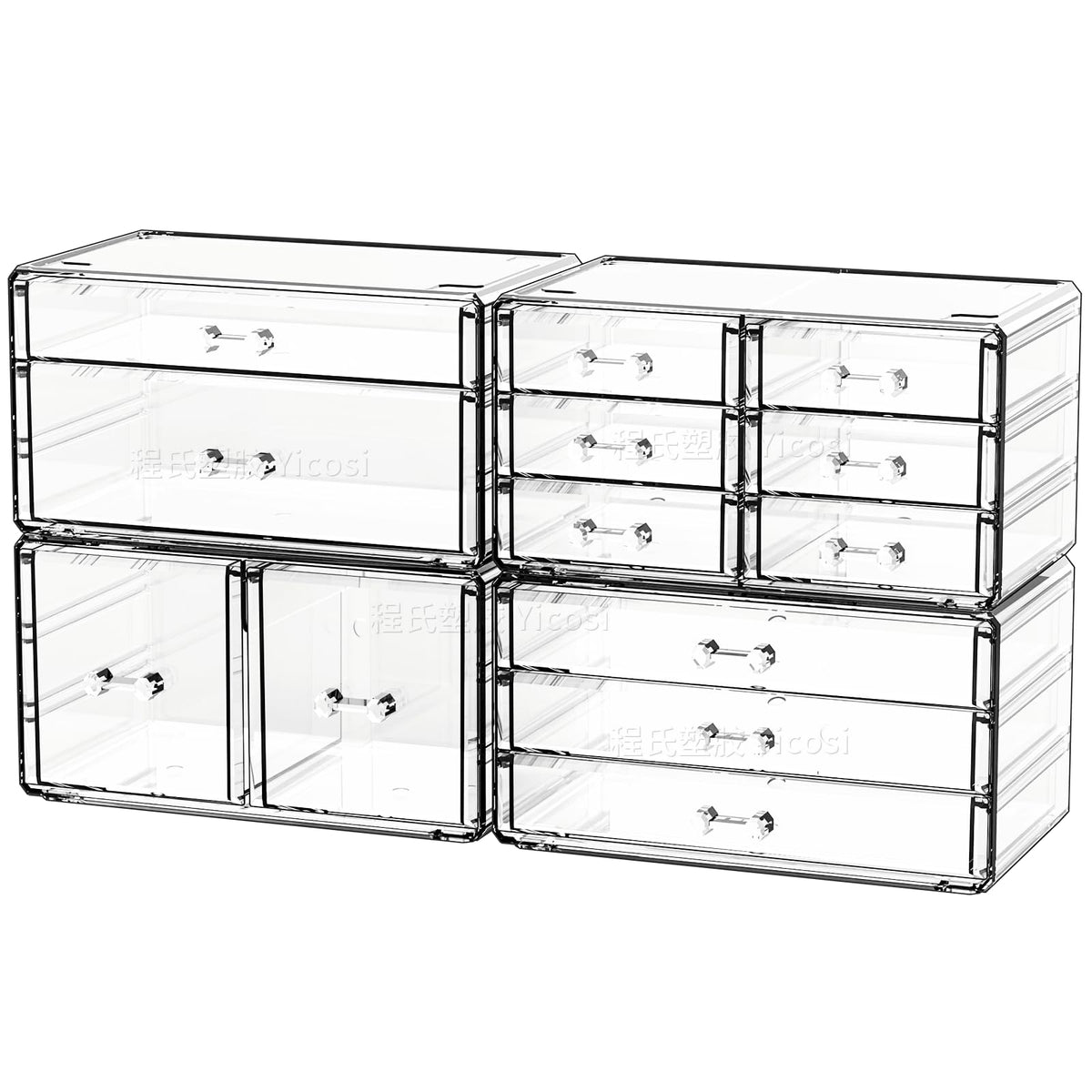 Cq Acrylic Clear Acrylic Drawer Organizer - 4 Pack Stackable 13 Drawers For Makeup Storage