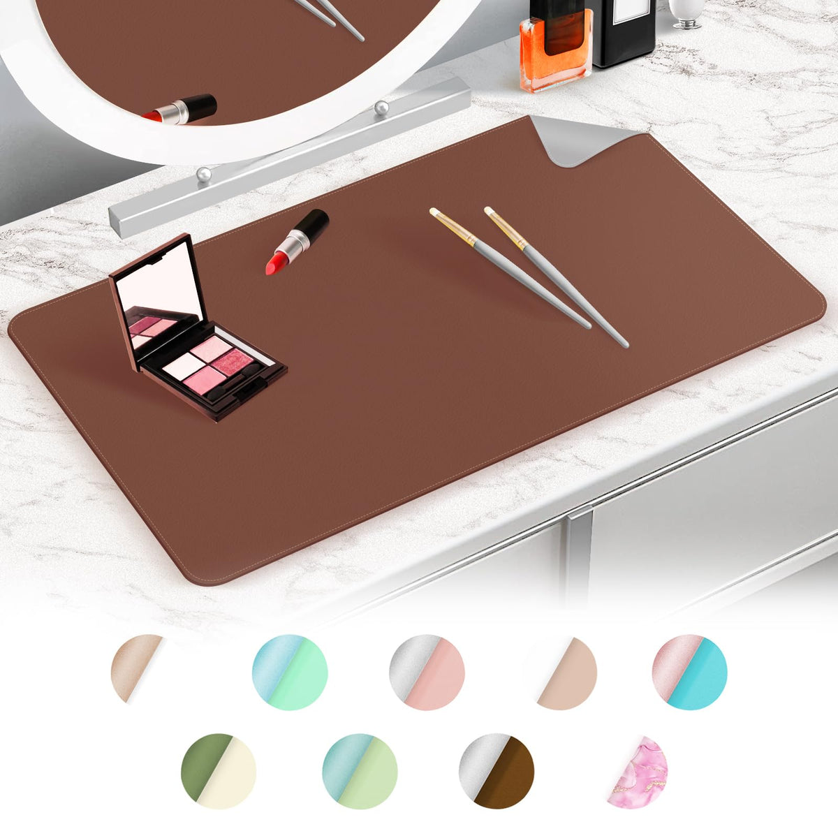 Tohonfoo Dual-Sided Makeup Mat - Waterproof Pvc Leather Vanity Desk Protector, 31.5&quot;X15.7&quot;