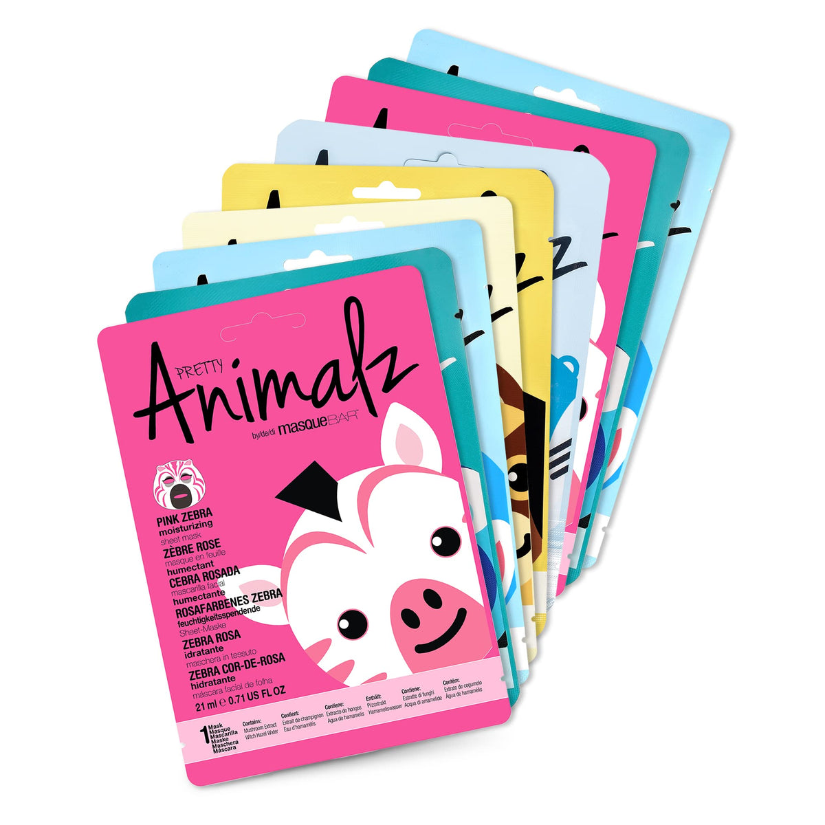 Masque Bar Pretty Animalz Facial Sheet Masks, Hydrating & Soothing, Pack Of 9