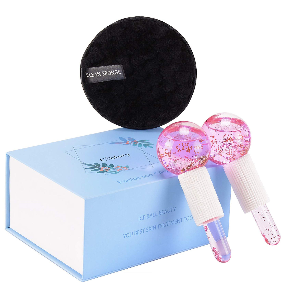 Cibluty Pink Facial Ice Beauty Ball Set - 2Pc Quartz Glass Rollers For Puffiness Relief