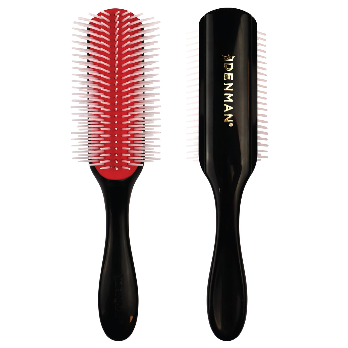 Denman Original 9 Row Hairbrush - Detangling & Defining Curly Hair, Black/Red