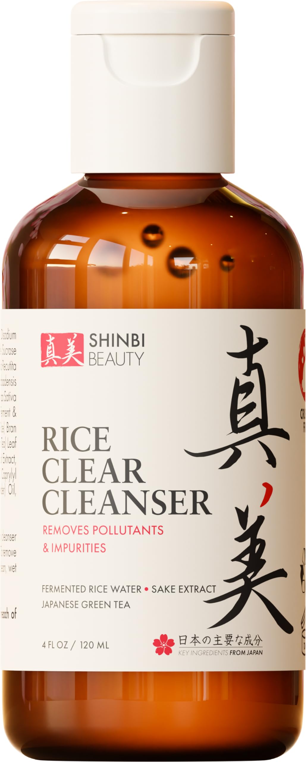 Shinbi Beauty Rice Water Green Tea Cleanser - 99% Natural Skincare, 4Oz