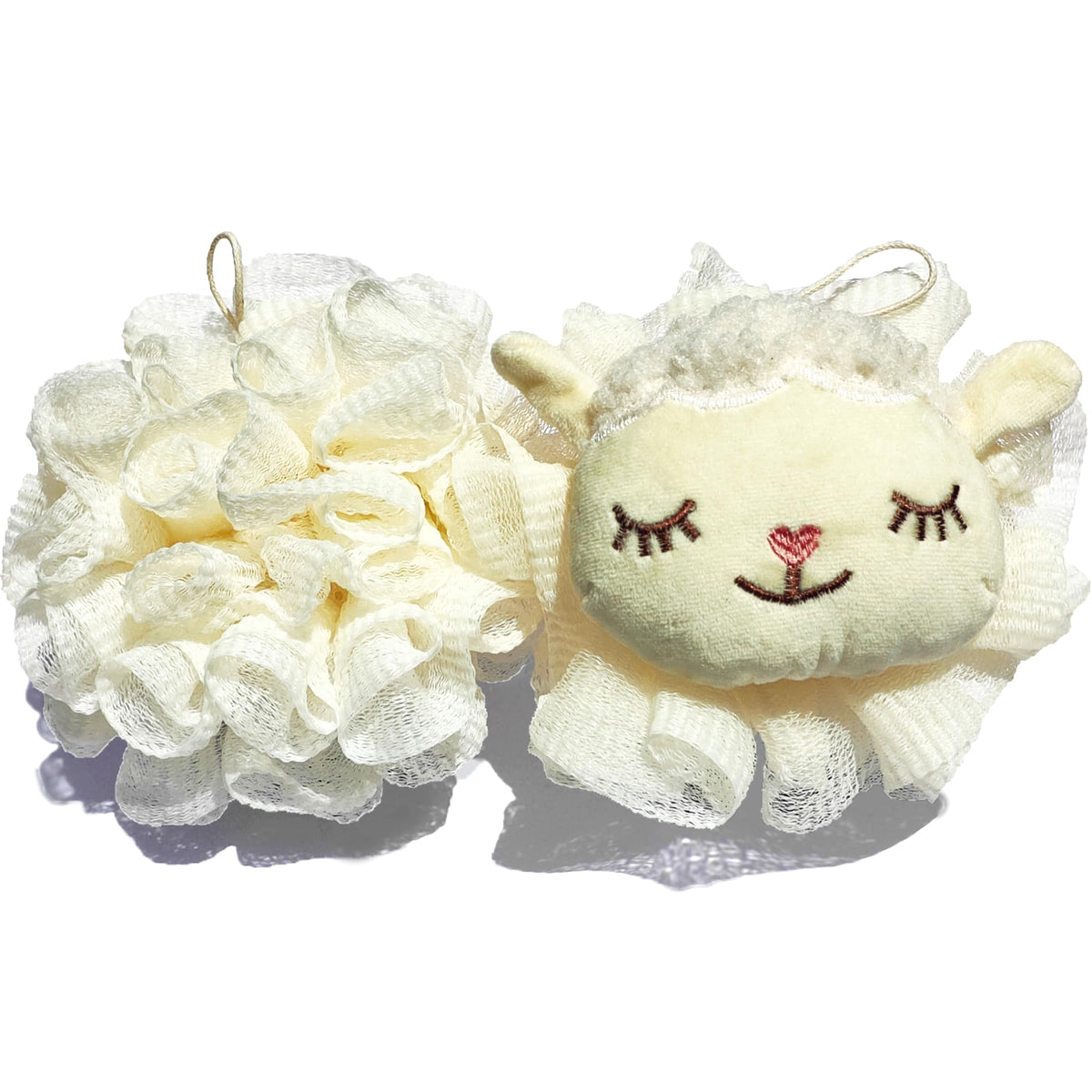 Fepgsy Kids Bath Loofah Sponge Puff - 2-Pack Cute Cartoon Sheep Exfoliating Body Scrubber