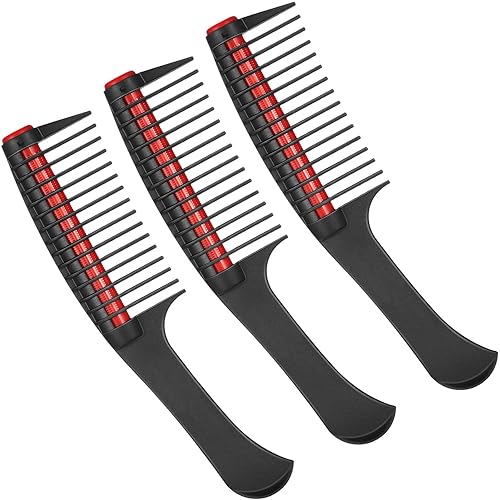 Leinuosen 3 Packs Hair Comb Set, Detangling Comb with Integrated Roller - Red, Salon Quality