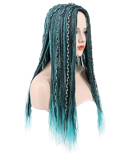 karlery Women Long Braid Blue Black Mixed Wig for Halloween Cosplay Anime Costume Party