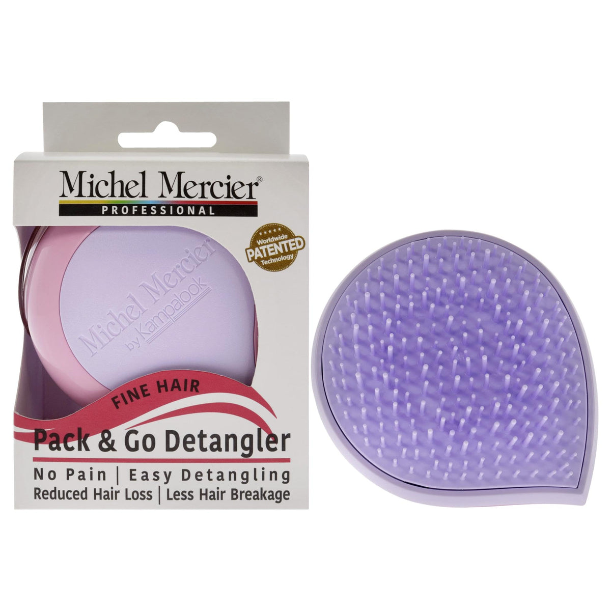 Michel Mercier Pack and Go Detangler  Unisex Detangling Hair Brush  Mini Portable Travel Size  Compact Brush  Fine Hair  Pur