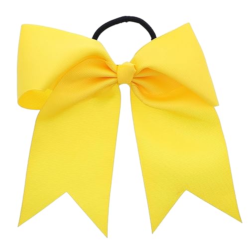 Motique Accessories Yellow Jumbo Bow Pony with Tails - Grosgrain, 1 Count