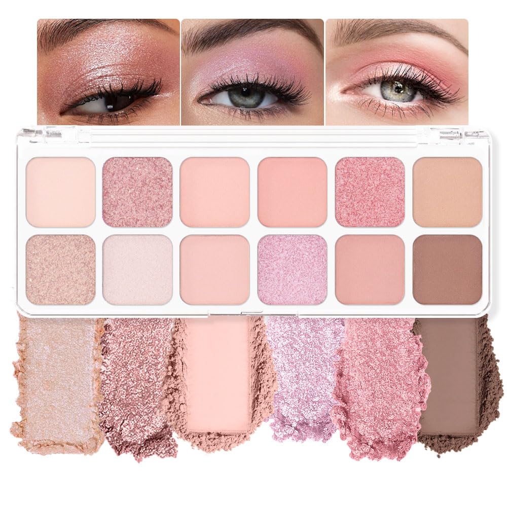 Cakaila 12 Colors Nude Pink Eyeshadow Palette - Highly Pigmented, Waterproof, Travel-Friendly